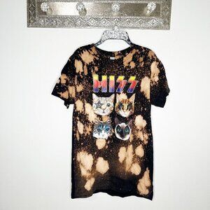Handmade Bleach Tye Dye Cat Band Tee Size Large